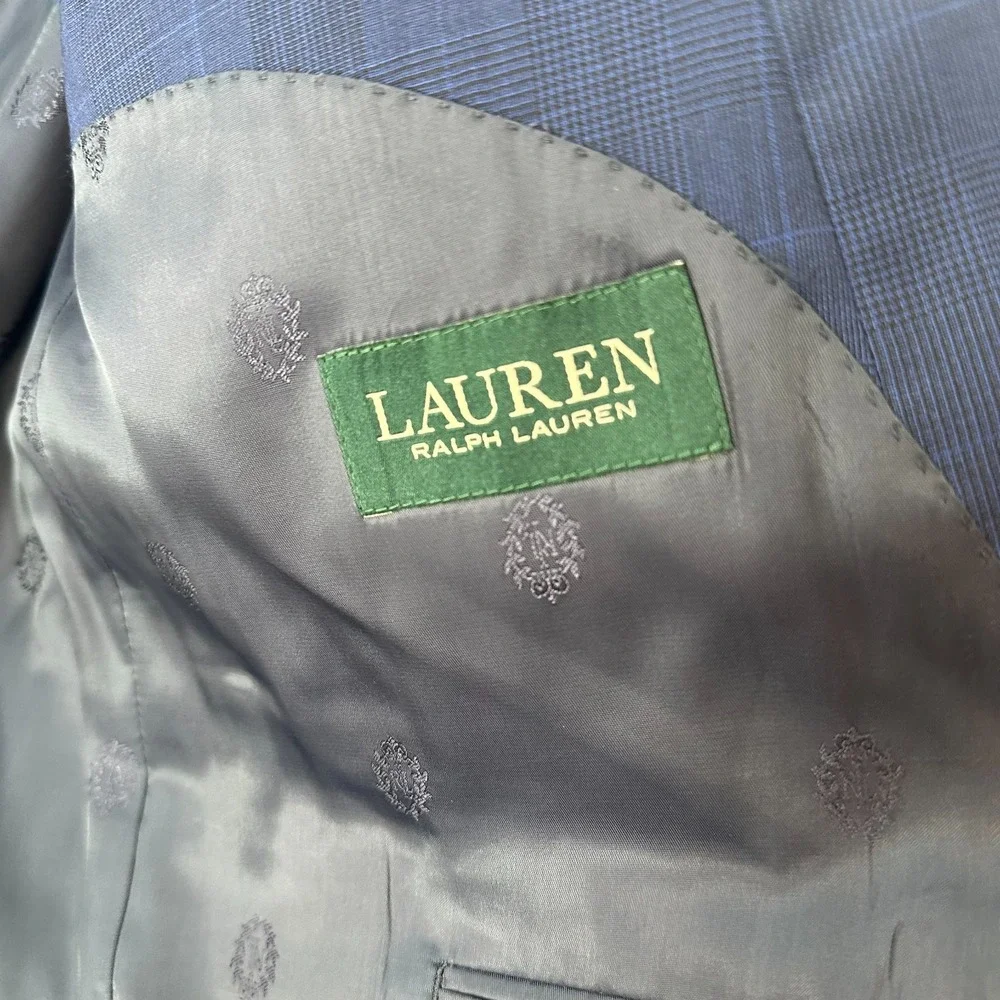 Ralph Lauren Wool Naturel Stretch Lined Macys Blazer Jacket‎ Blue Check Size 48R